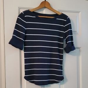 Talbots Fitted Blue and White Ribbed Tee